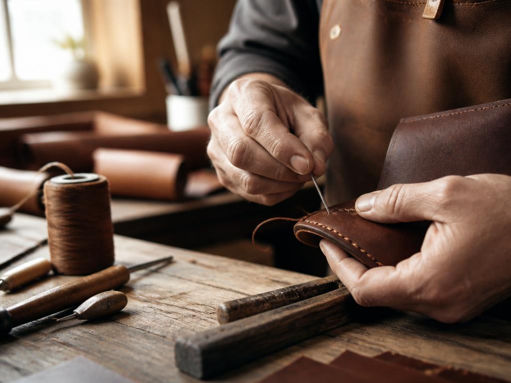 Leather workshop with tools and materials