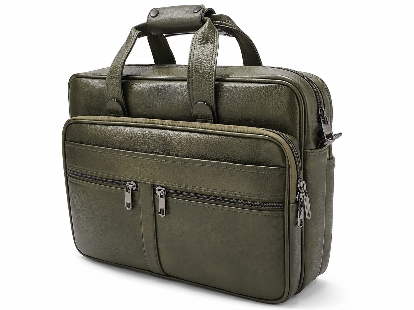 Olive green leather multi-pocket travel laptop bag