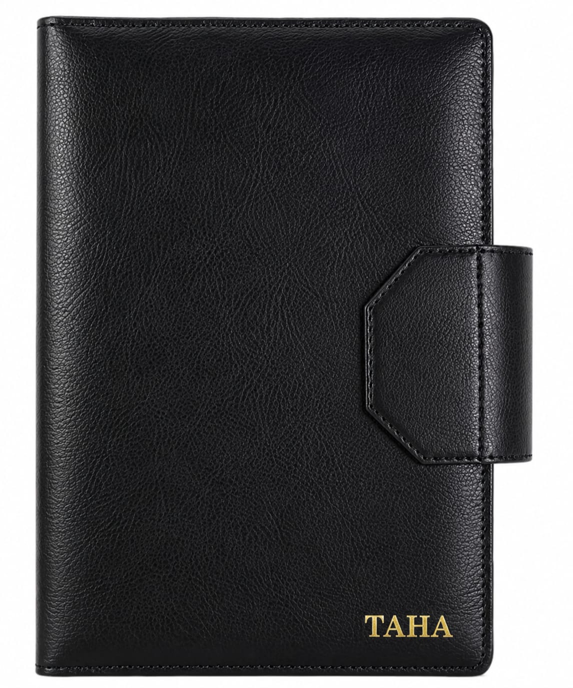 Black leather executive diary with gold TAHA branding