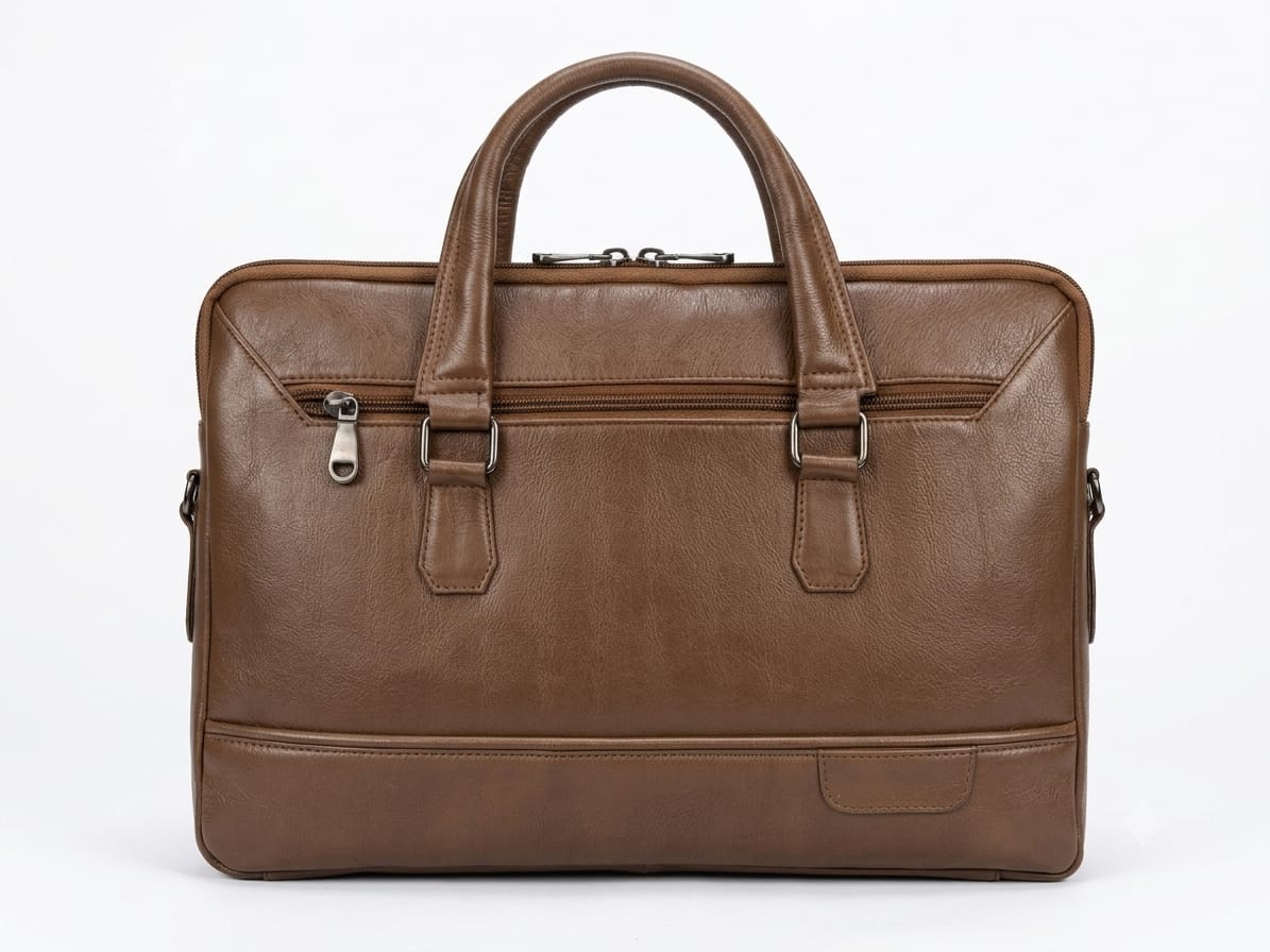 Tan brown leather laptop briefcase with twin handles