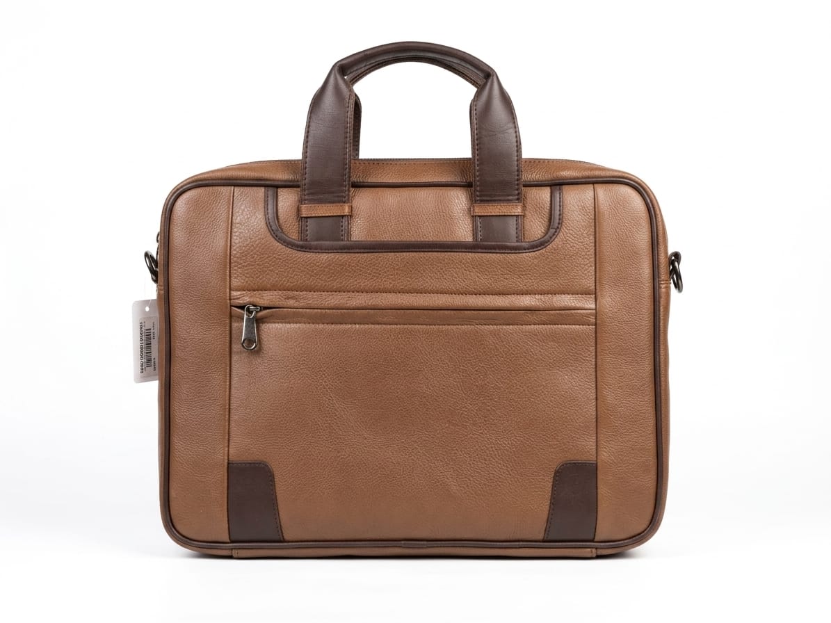Tan pebbled leather laptop messenger bag